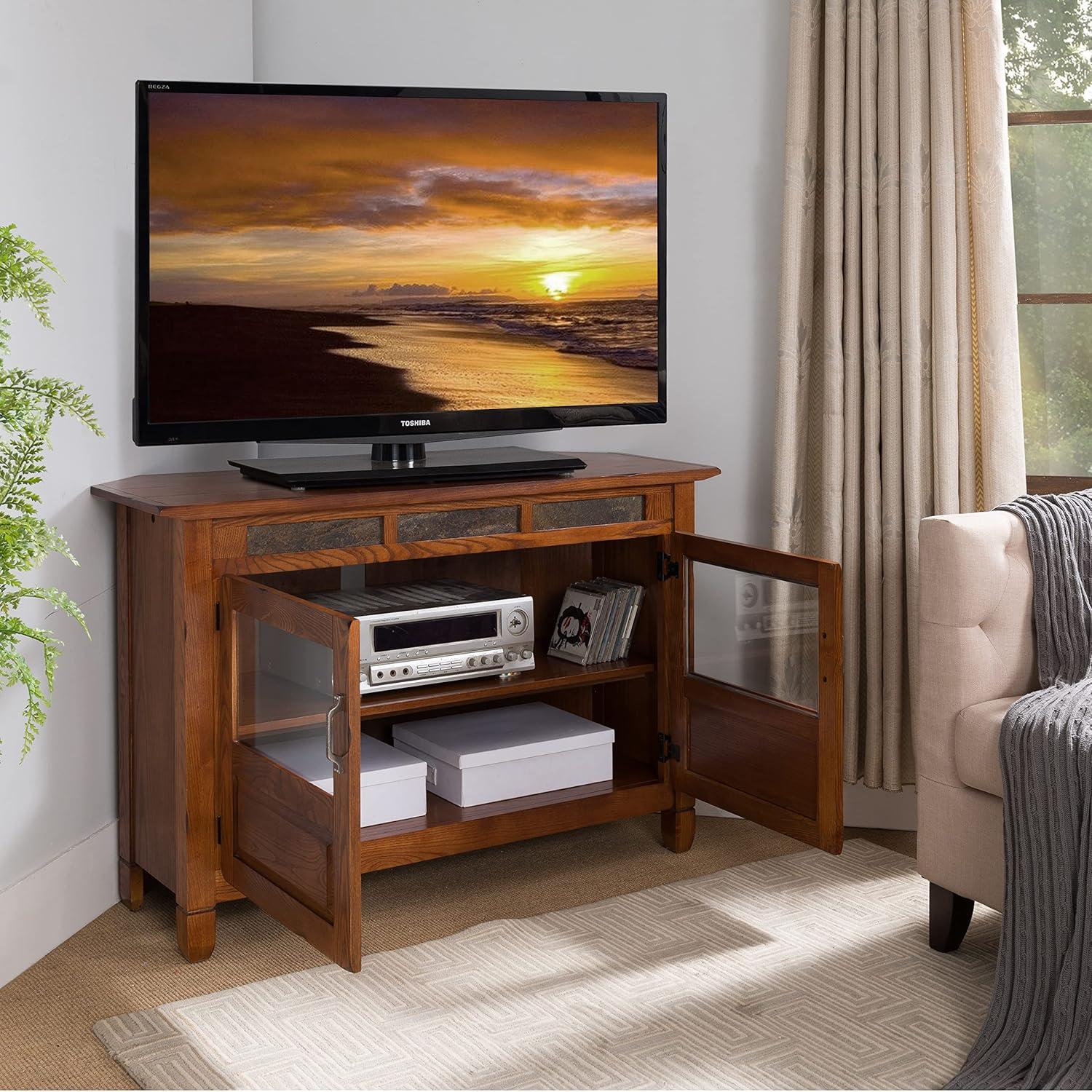 imageLeick Home 89046 Rustic Oak TV Stand with Enclosed Storage For 50 TVs Distressed Rustic Autumn
