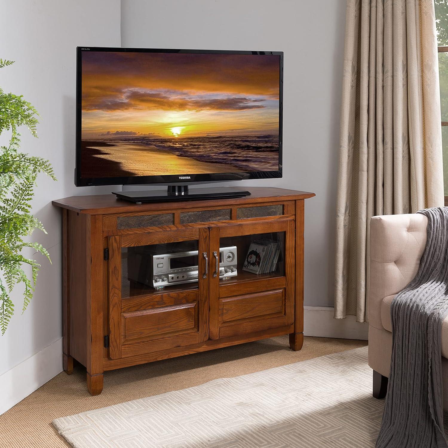 imageLeick Home 89046 Rustic Oak TV Stand with Enclosed Storage For 50 TVs Distressed Rustic Autumn