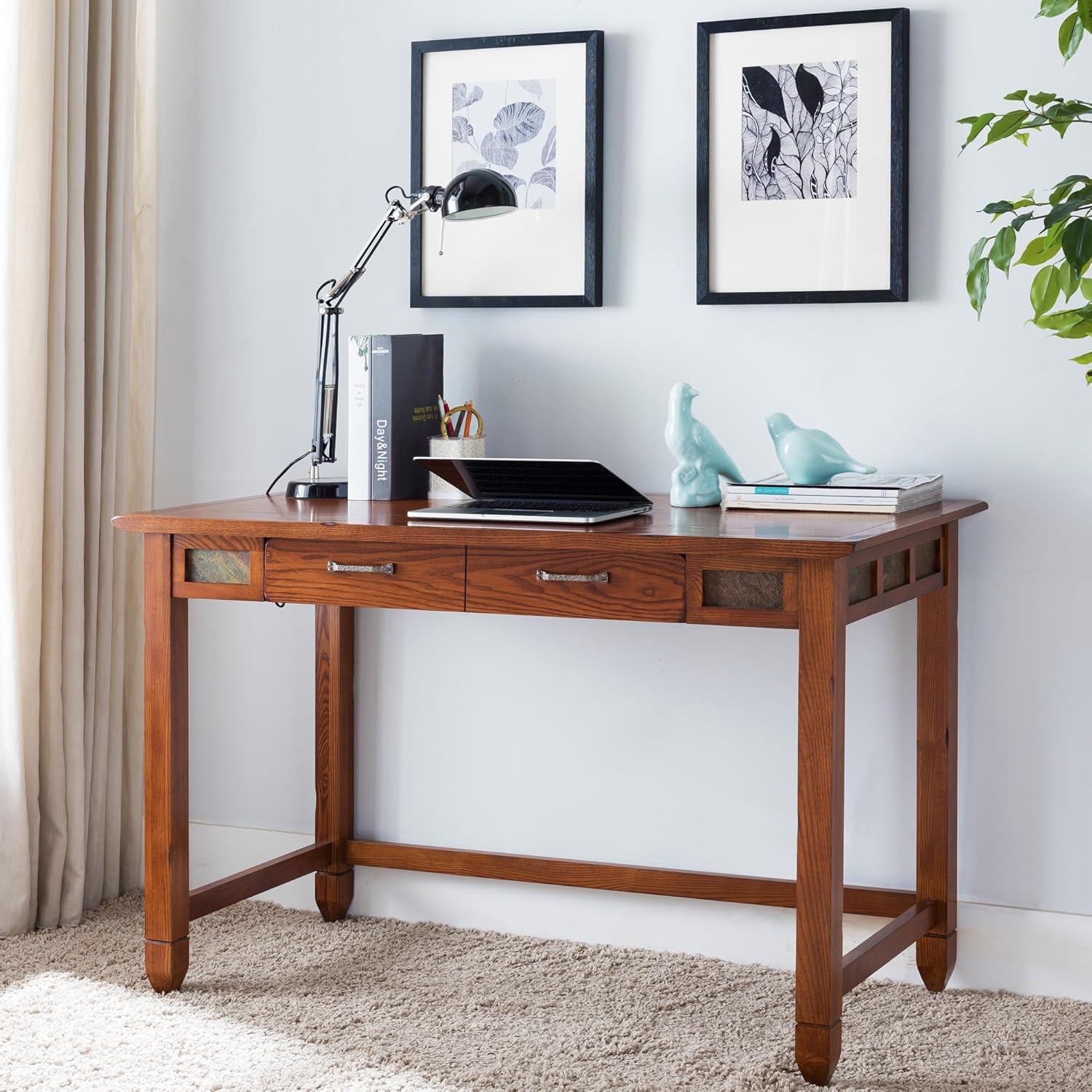 imageLeick Home 89400 Rustic Oak and Slate Laptop Desk with Drop Front Keyboard Drawer Distressed Rustic AutumnDistressed Rustic Autumn