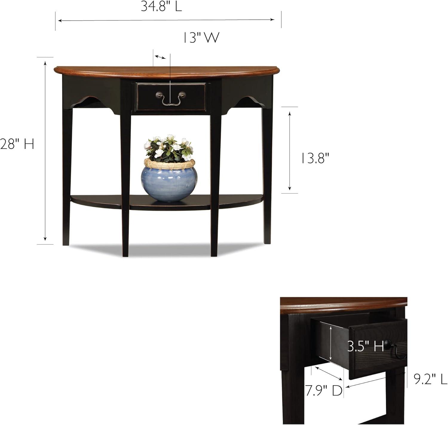 imageLeick Home 9036MEDSL One Drawer Demilune Hall Console with Shelf Medium Oak and Slate BlackBlackbrownbronze