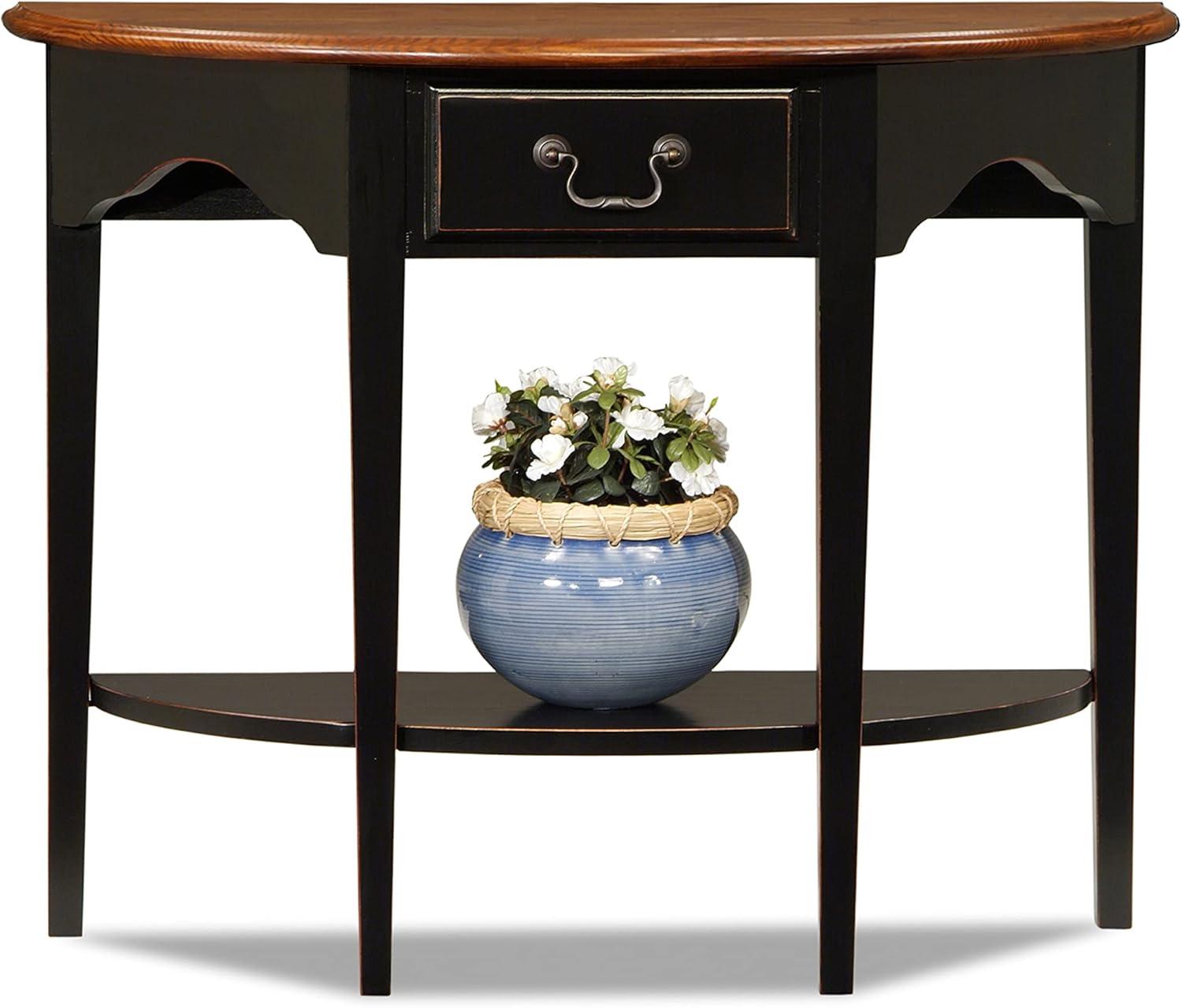 imageLeick Home 9036MEDSL One Drawer Demilune Hall Console with Shelf Medium Oak and Slate BlackBlackbrownbronze