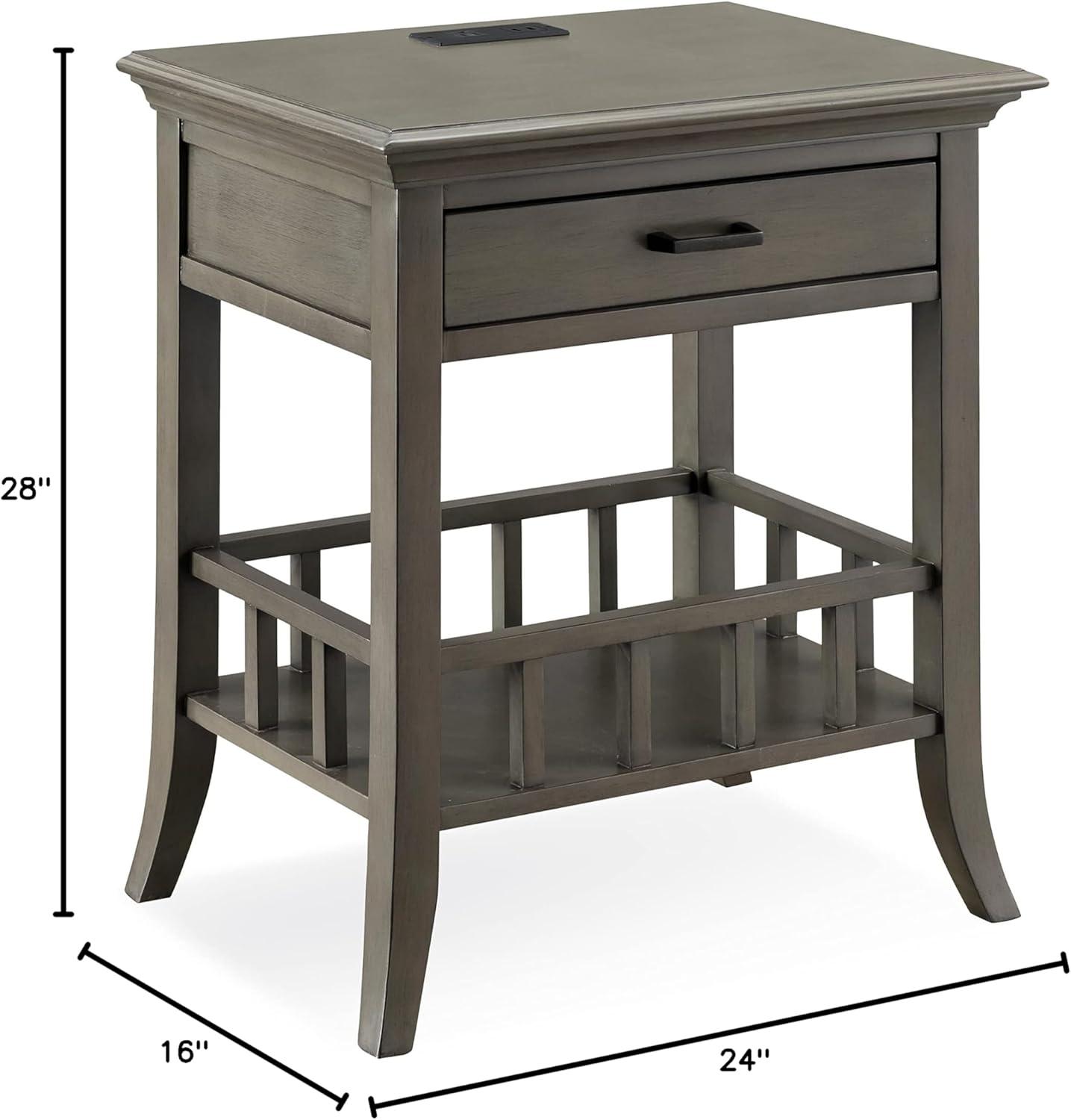 imageLeick Home 9070GR One Drawer Nightstand Side Table Lower Basket Shelf Traditional USBC Fast Charging AC USB Charging Port Integrated Durable Solid Wood Living Room Bedroom Office Smoke Gray Wash