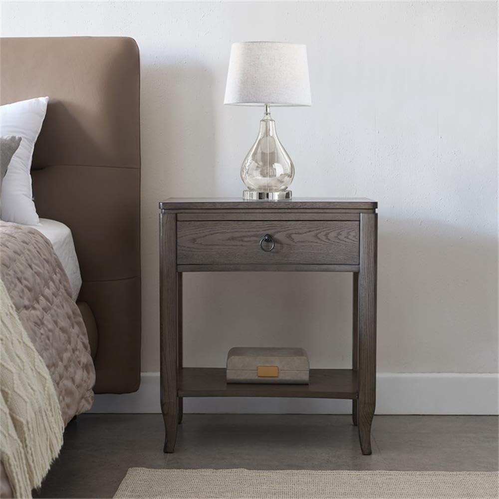 imageLeick Home 9077GR Annette Oak Drawer Nightstand Side Table with Top ACUSB Outlet and Shelf Smoke GraySmoke Gray