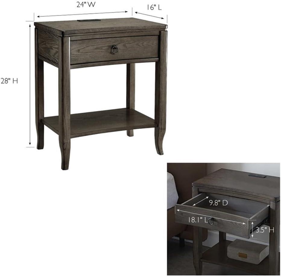 imageLeick Home 9077GR Annette Oak Drawer Nightstand Side Table with Top ACUSB Outlet and Shelf Smoke GraySmoke Gray