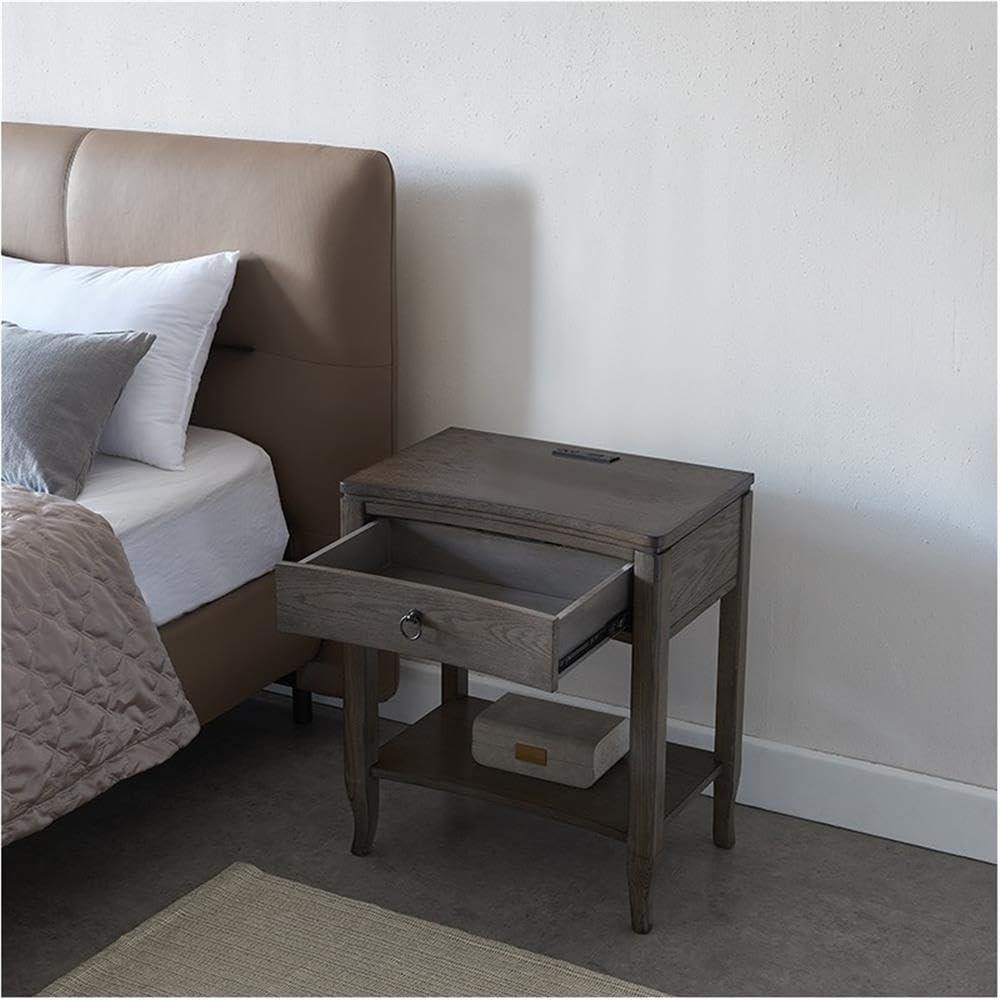 imageLeick Home 9077GR Annette Oak Drawer Nightstand Side Table with Top ACUSB Outlet and Shelf Smoke GraySmoke Gray