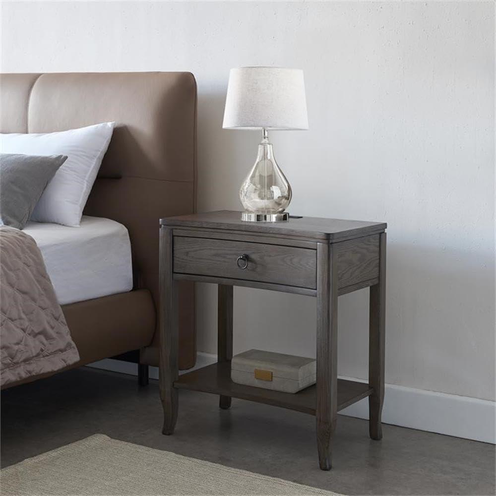 imageLeick Home 9077GR Annette Oak Drawer Nightstand Side Table with Top ACUSB Outlet and Shelf Smoke GraySmoke Gray