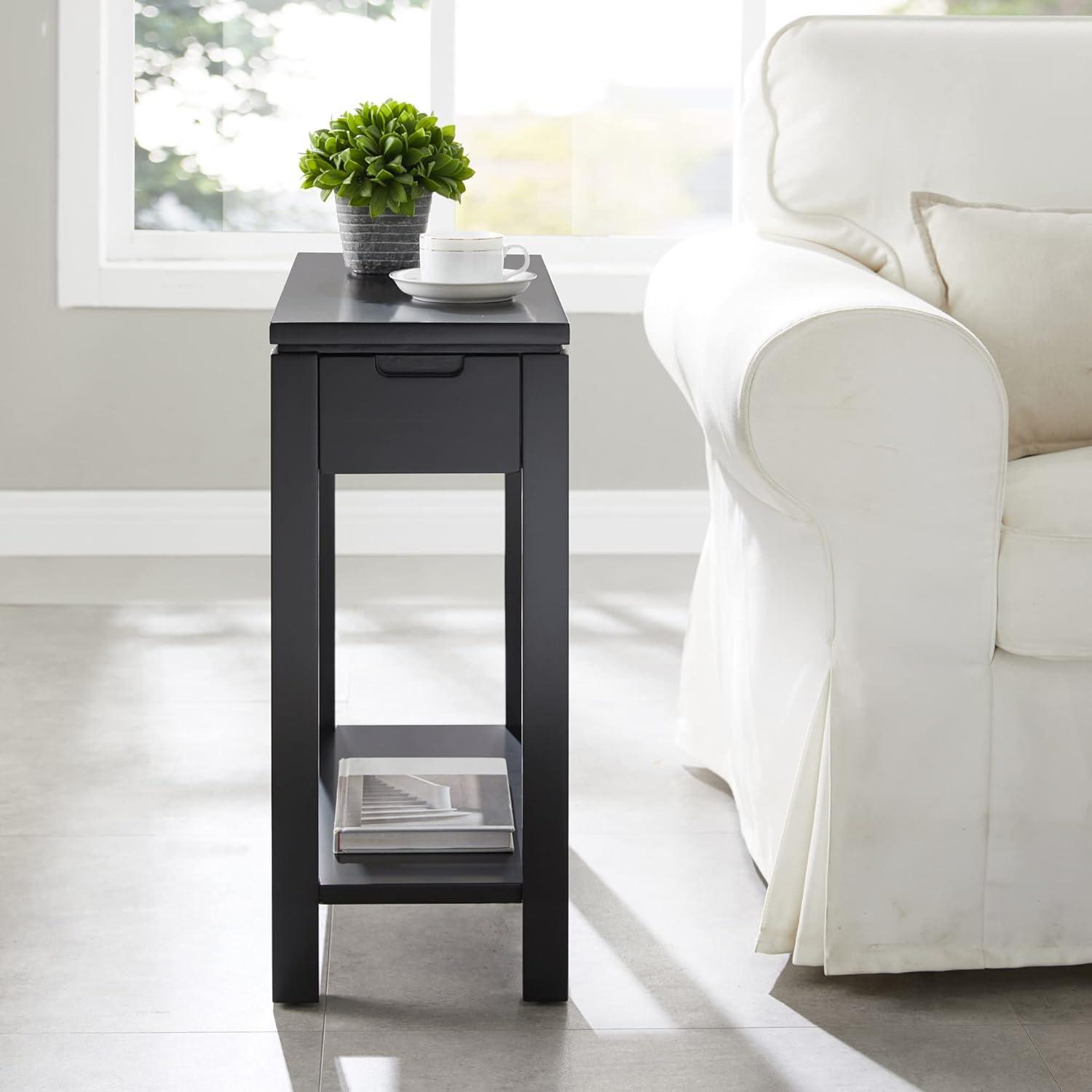 imageLeick Home 9080BLK Cade Wood Side Table with USBC Fast Charging Station ACUSB Charger and Drawer BlackBlack