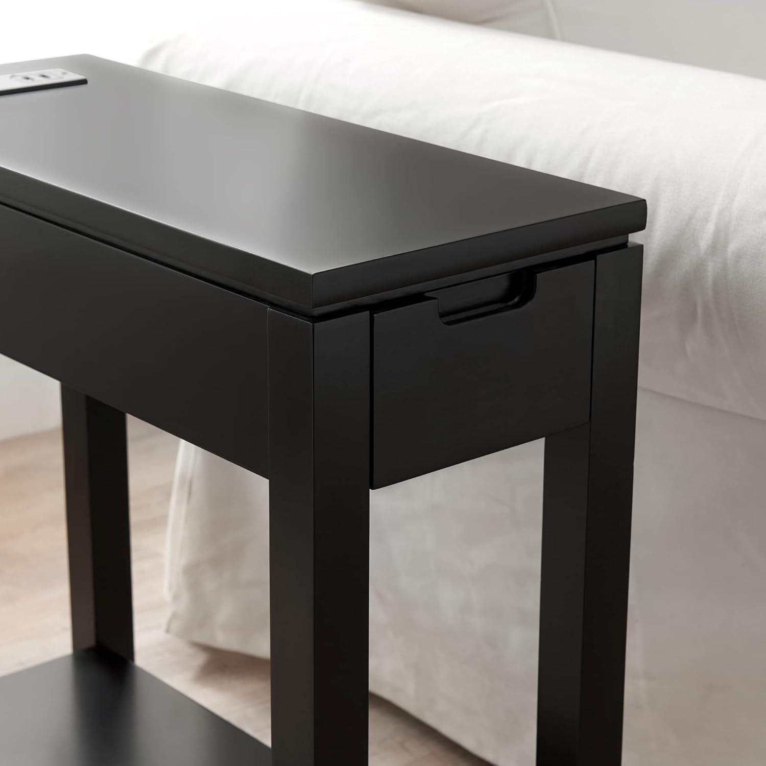 imageLeick Home 9080BLK Cade Wood Side Table with USBC Fast Charging Station ACUSB Charger and Drawer BlackBlack