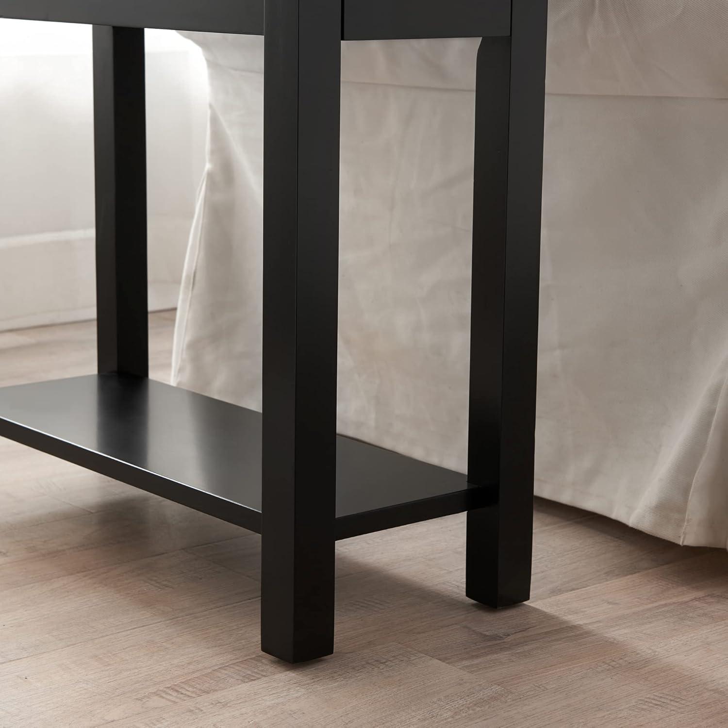 imageLeick Home 9080BLK Cade Wood Side Table with USBC Fast Charging Station ACUSB Charger and Drawer BlackBlack