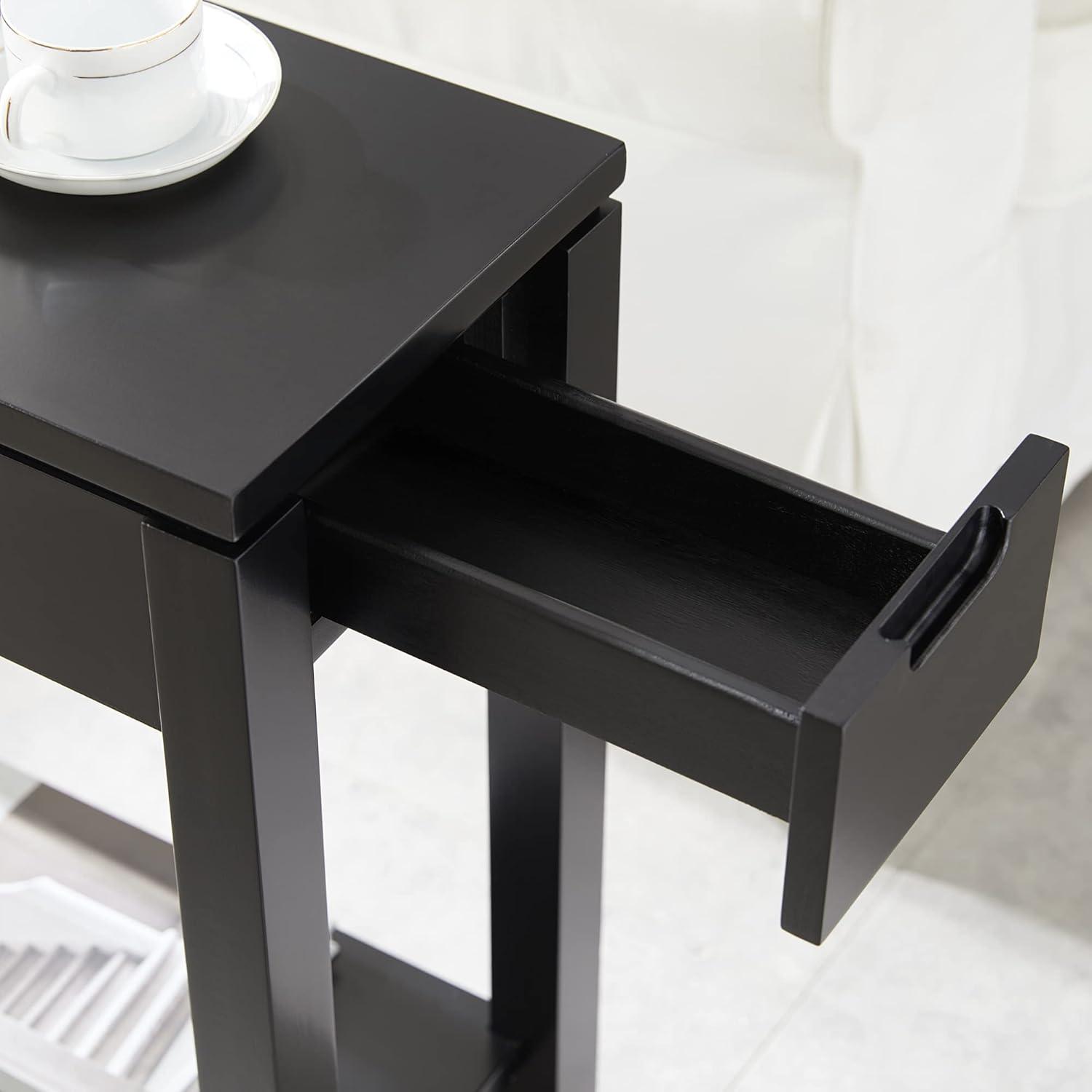 imageLeick Home 9080BLK Cade Wood Side Table with USBC Fast Charging Station ACUSB Charger and Drawer BlackBlack