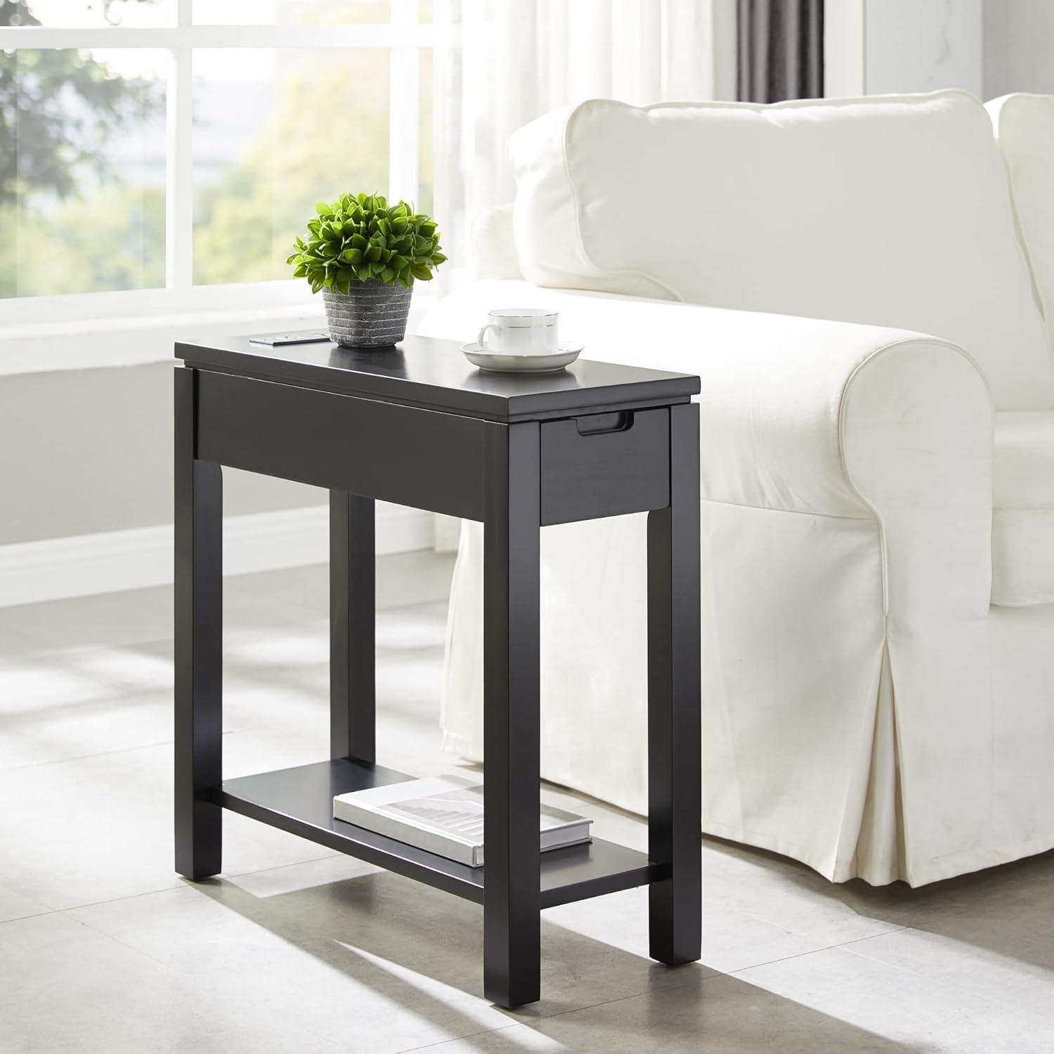 imageLeick Home 9080BLK Cade Wood Side Table with USBC Fast Charging Station ACUSB Charger and Drawer BlackBlack