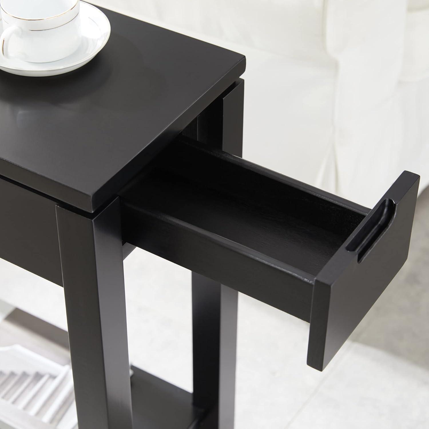 imageLeick Home 9080BLK Cade Wood Side Table with USBC Fast Charging Station ACUSB Charger and Drawer BlackBlack