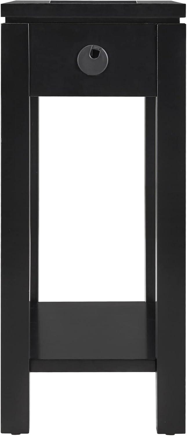 imageLeick Home 9080BLK Cade Wood Side Table with USBC Fast Charging Station ACUSB Charger and Drawer BlackBlack