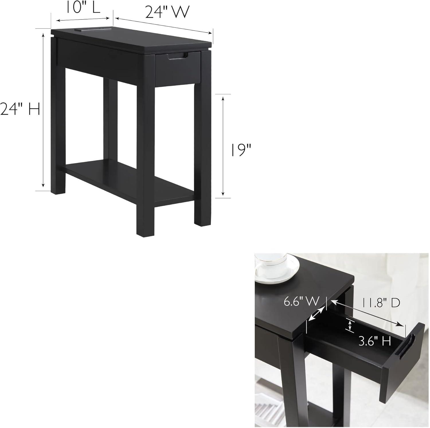 imageLeick Home 9080BLK Cade Wood Side Table with USBC Fast Charging Station ACUSB Charger and Drawer BlackBlack
