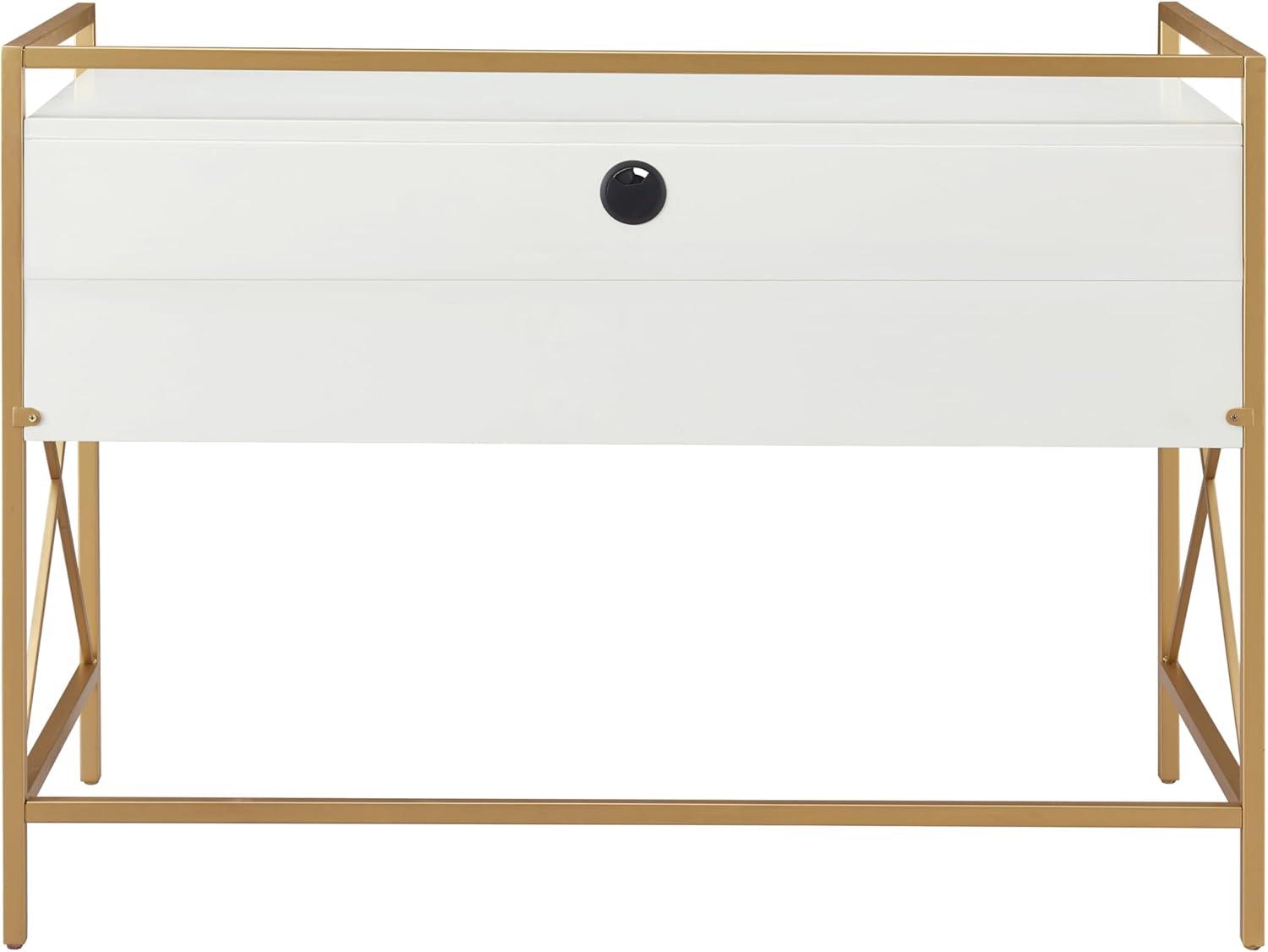 imageLeick Home 9240WTGL Claudette Mixed Metal and Wood Flat Wall Computer Office Writing Desk with Drop Front Keyboard Drawer WhiteSatin Gold