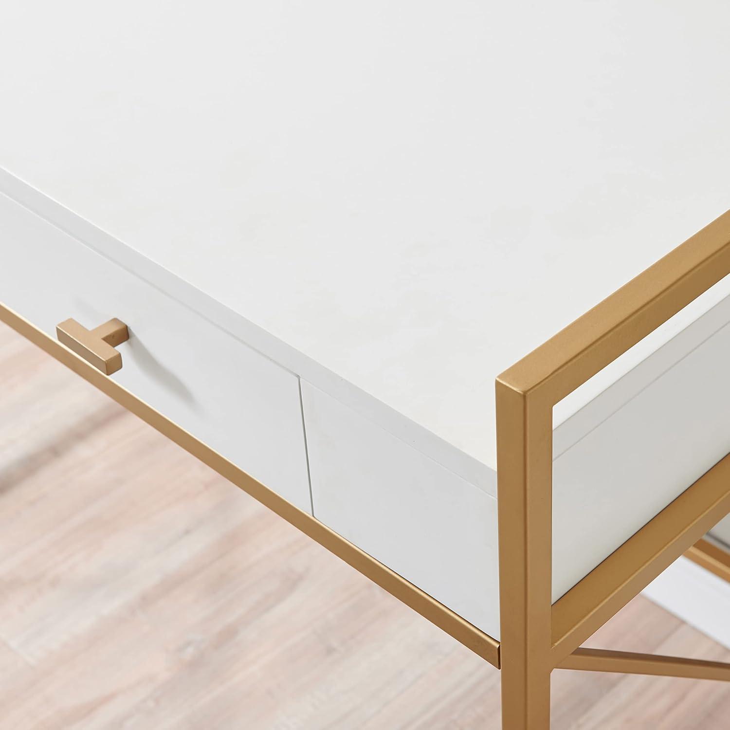 imageLeick Home 9240WTGL Claudette Mixed Metal and Wood Flat Wall Computer Office Writing Desk with Drop Front Keyboard Drawer WhiteSatin Gold