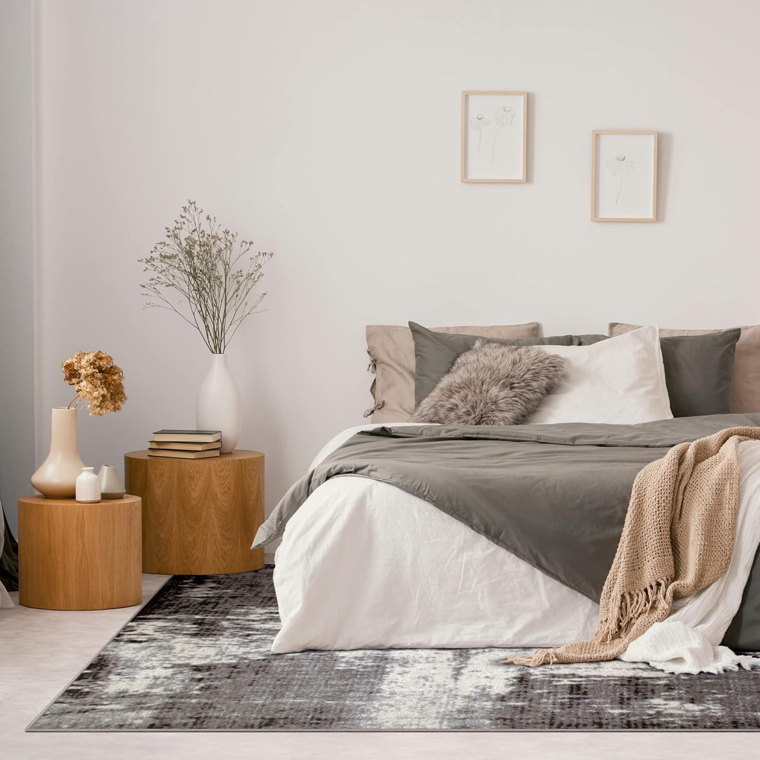 imageLeick Home Allerick Area Rug in Vintage Faded Abstract Gray with Rug Pad for Living Room Bedroom Office Rectangle 53 x 77