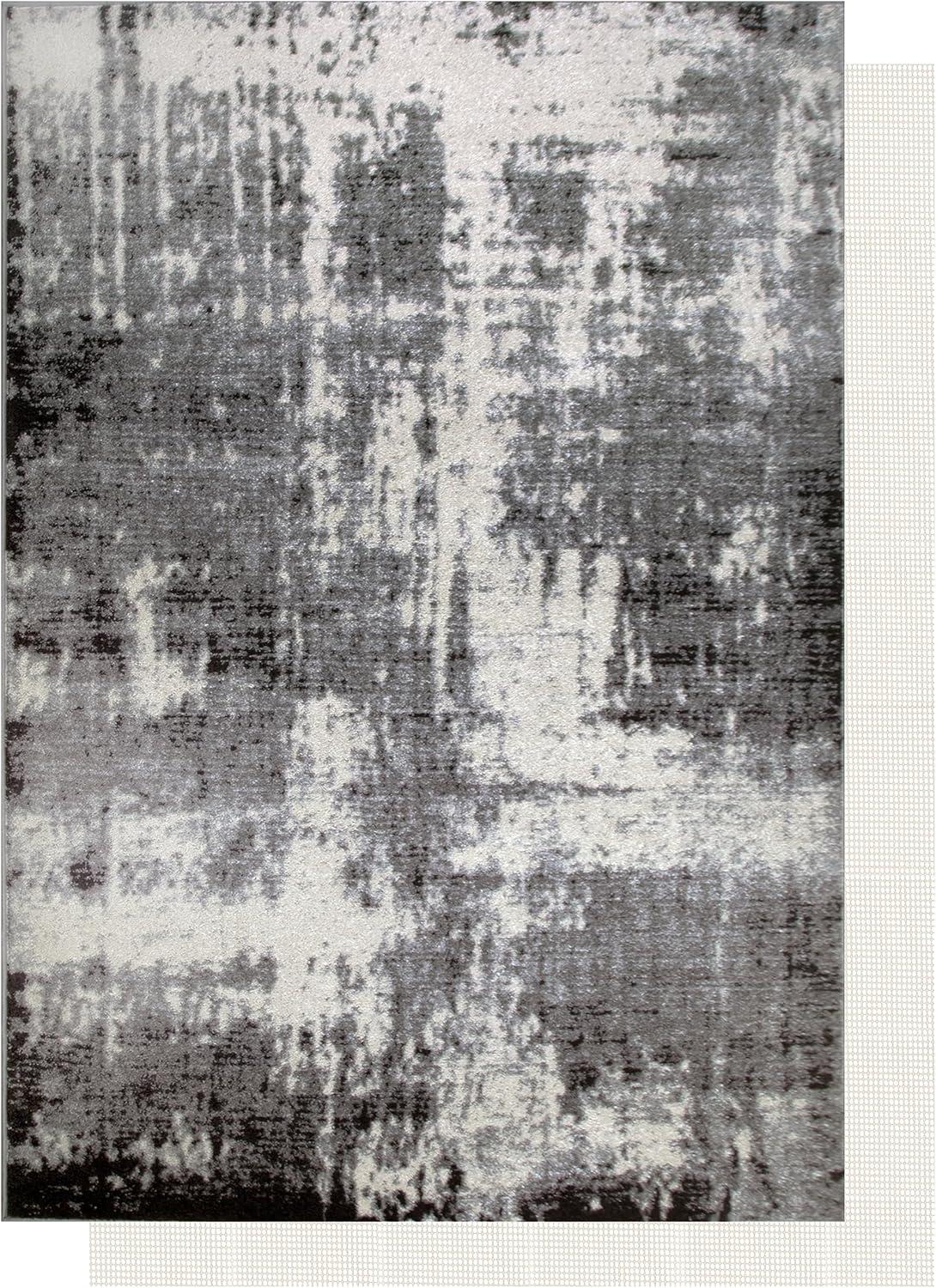 imageLeick Home Allerick Area Rug in Vintage Faded Abstract Gray with Rug Pad for Living Room Bedroom Office Rectangle 53 x 77