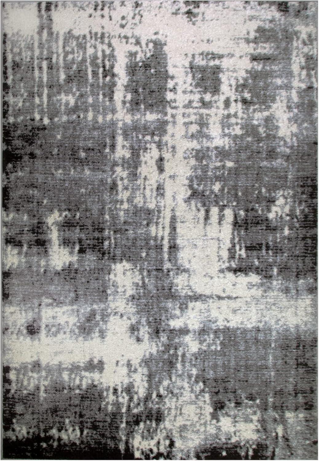imageLeick Home Allerick Area Rug in Vintage Faded Abstract Gray with Rug Pad for Living Room Bedroom Office Rectangle 53 x 77