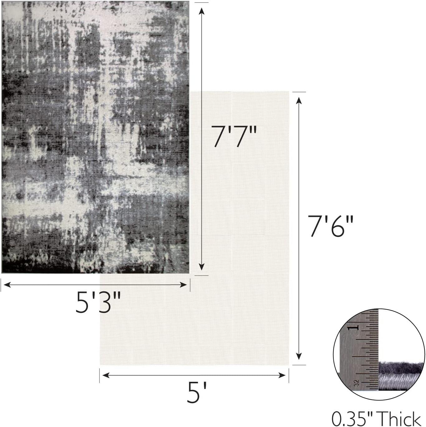 imageLeick Home Allerick Area Rug in Vintage Faded Abstract Gray with Rug Pad for Living Room Bedroom Office Rectangle 53 x 77