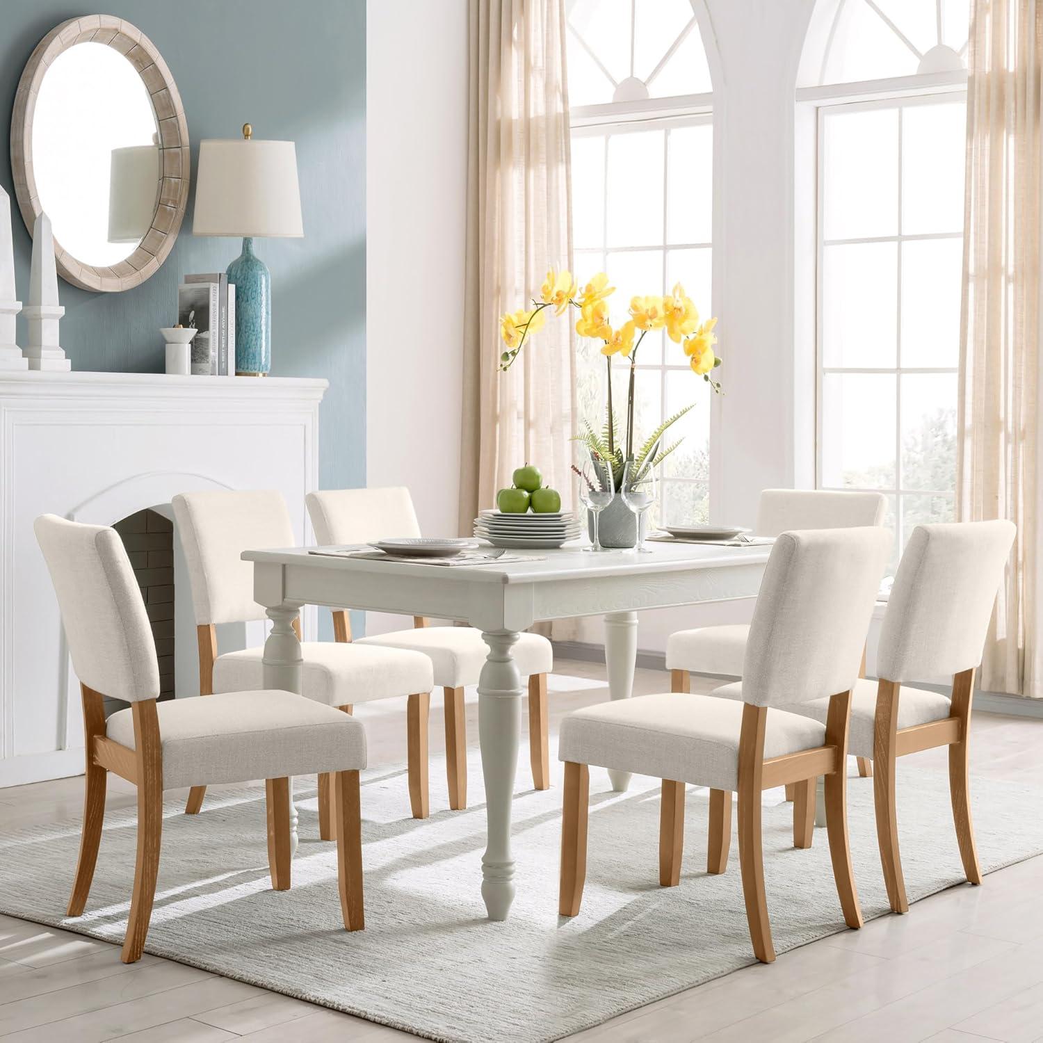 imageLeick Home Brax Dining Chair with Upholstered Back and Wood Base Set of 2 for Dining Room Modern Chairs in Natural White Sand 214452