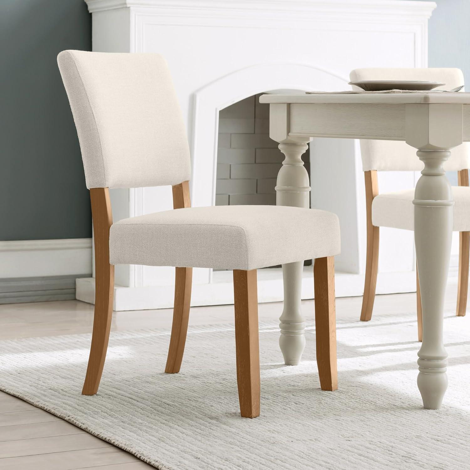 imageLeick Home Brax Dining Chair with Upholstered Back and Wood Base Set of 2 for Dining Room Modern Chairs in Natural White Sand 214452