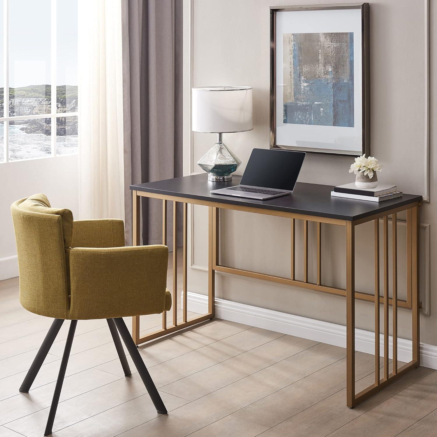 imageLeick Home Collapsible Slatted Mission Writing Computer Desk Space Saving for Bedroom Home Office Small Spaces Fully Assembled BlackGold 70001BLKGD