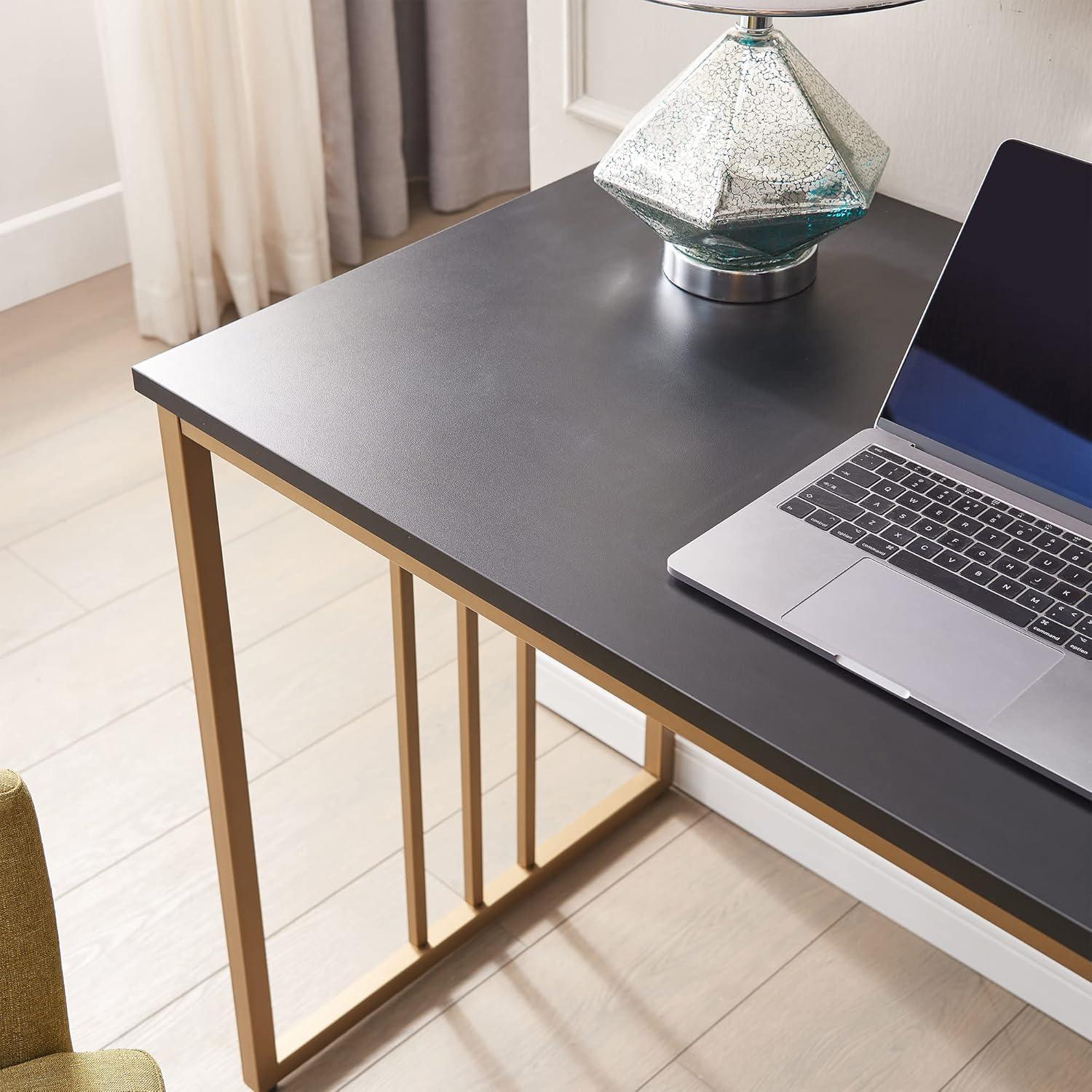 imageLeick Home Collapsible Slatted Mission Writing Computer Desk Space Saving for Bedroom Home Office Small Spaces Fully Assembled BlackGold 70001BLKGD