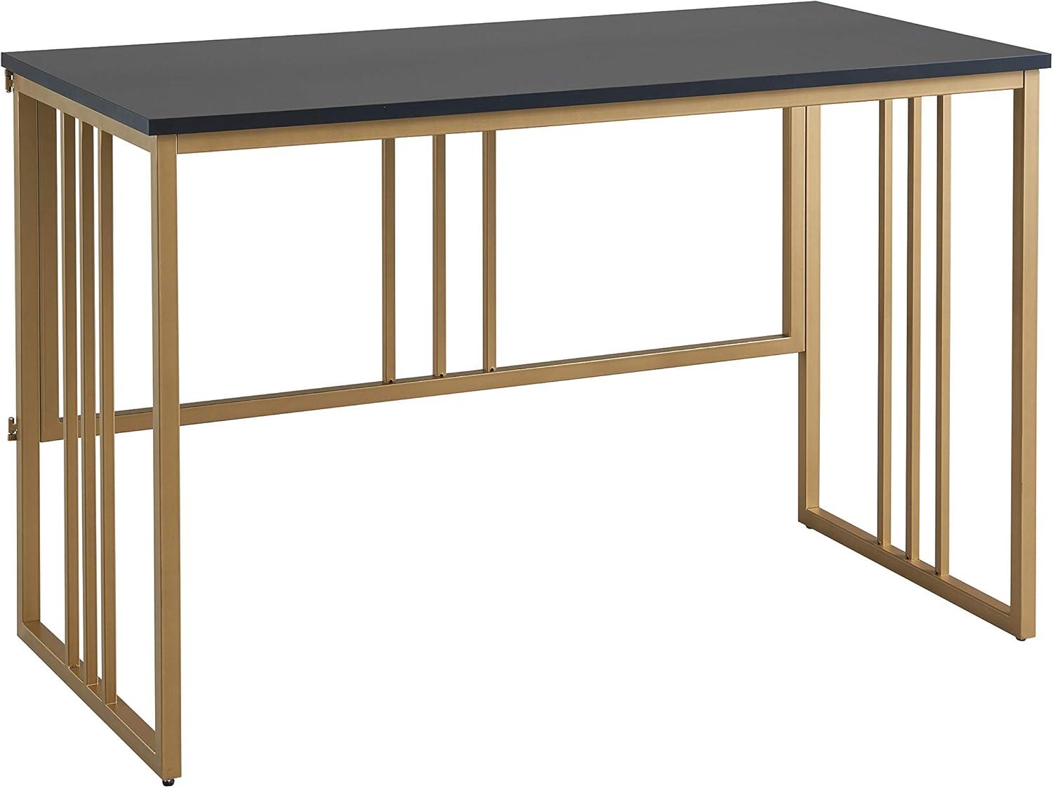imageLeick Home Collapsible Slatted Mission Writing Computer Desk Space Saving for Bedroom Home Office Small Spaces Fully Assembled BlackGold 70001BLKGD