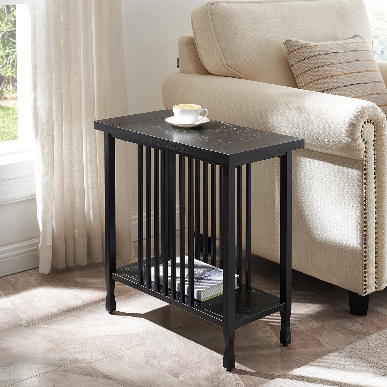 imageLeick Home Laurent End Table Solid Wood Bottom Display Shelf Narrow EasyAssembly for Living RoomBedroom Black 240 in L x 120 in W x 240 in H 10505BKBlack Wash