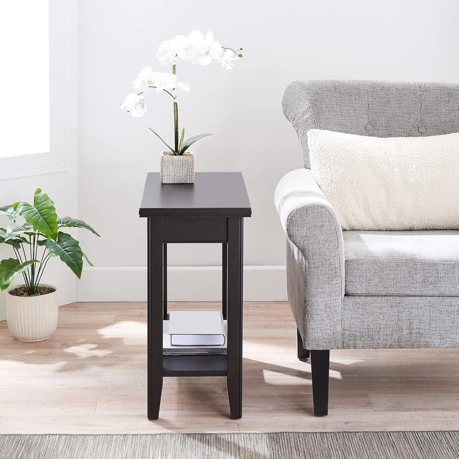 imageLeick Home Laurent End Table Solid Wood Bottom Display Shelf Narrow EasyAssembly for Living RoomBedroom Black 240 in L x 120 in W x 240 in H 10505BKBlack