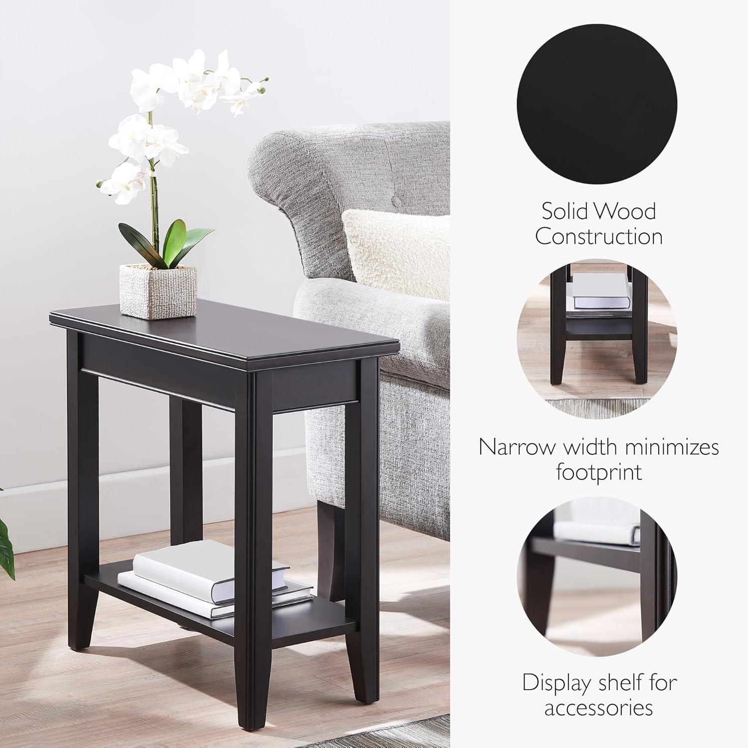 imageLeick Home Laurent End Table Solid Wood Bottom Display Shelf Narrow EasyAssembly for Living RoomBedroom Black 240 in L x 120 in W x 240 in H 10505BKBlack