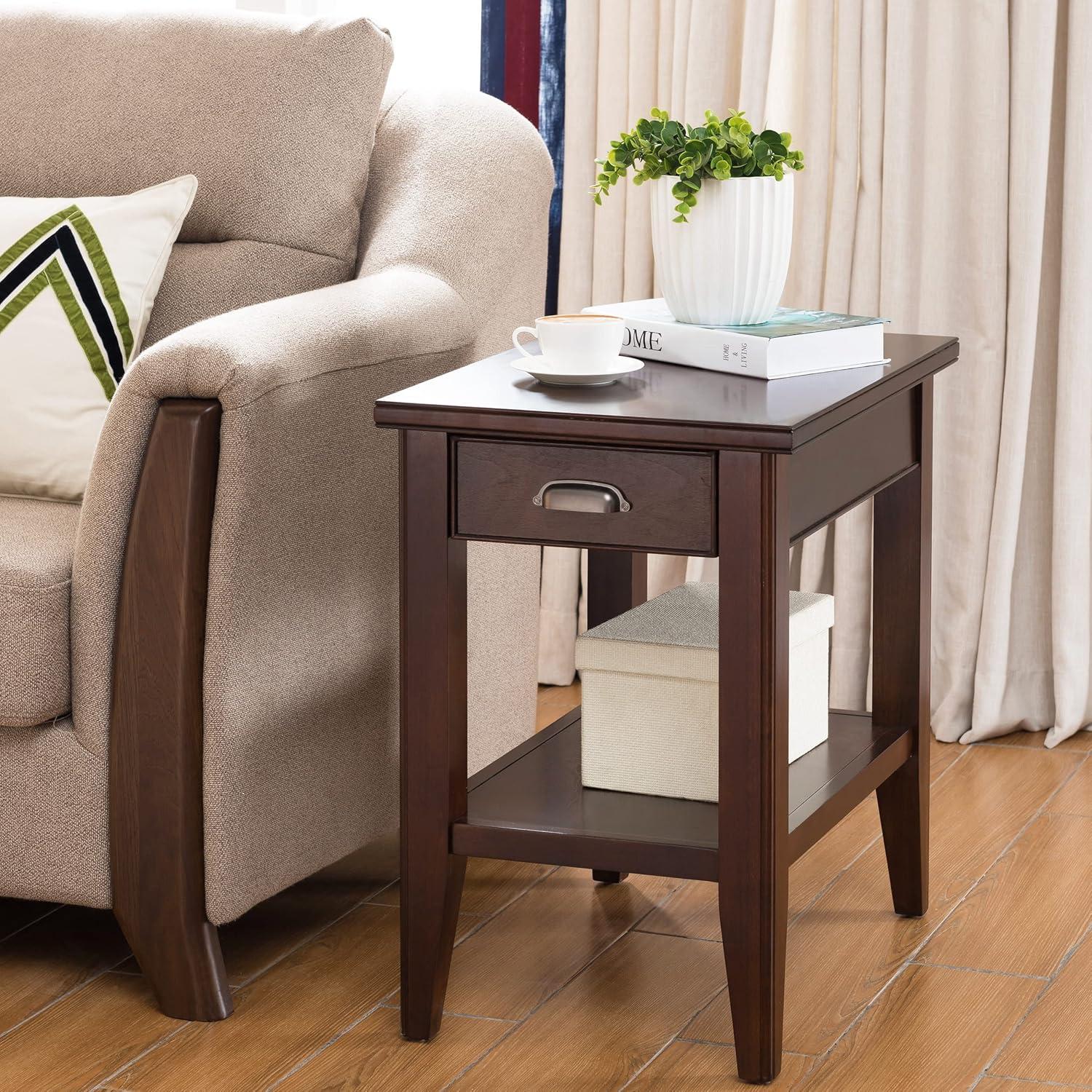 imageLeick Home Laurent End Table Solid Wood Bottom Display Shelf Narrow EasyAssembly for Living RoomBedroom Black 240 in L x 120 in W x 240 in H 10505BKChocolate Cherry