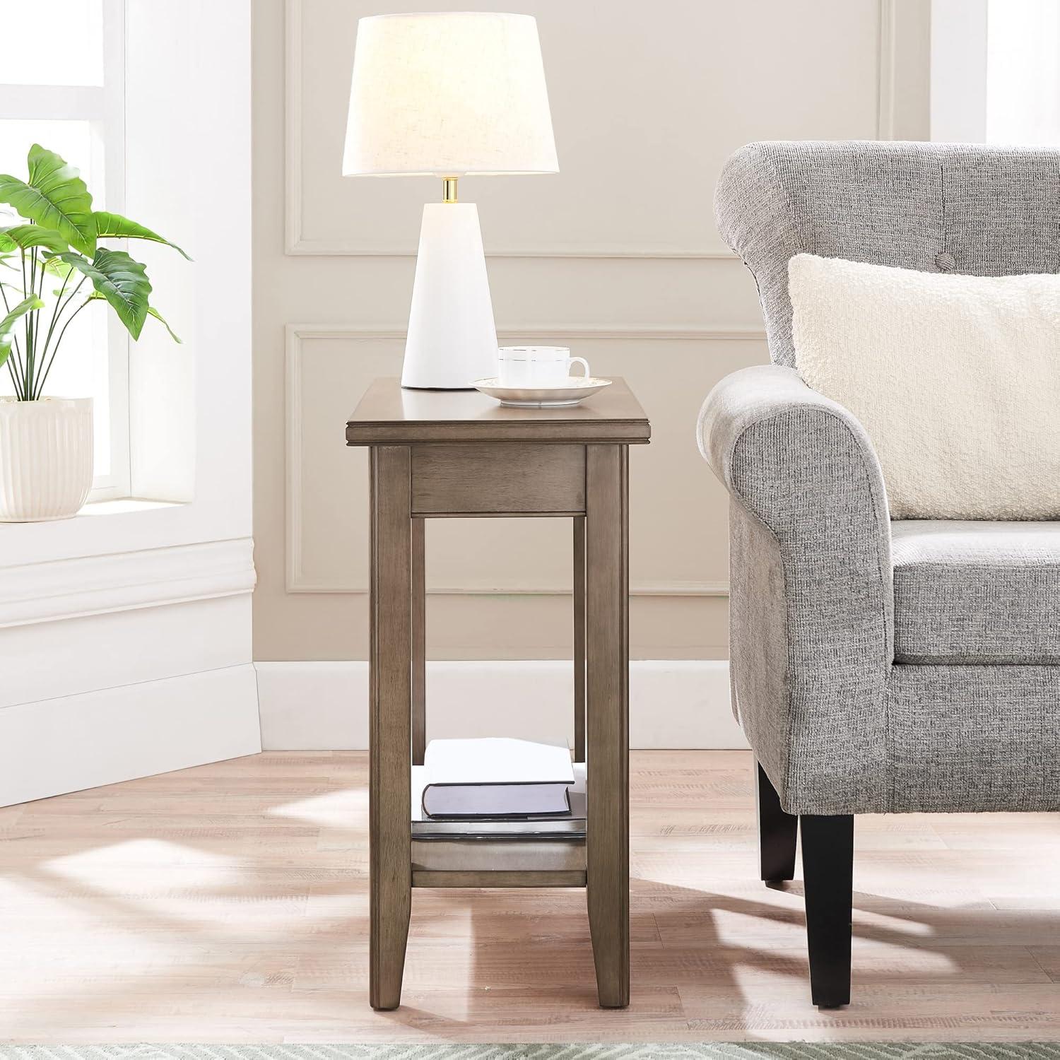 imageLeick Home Laurent End Table Solid Wood Bottom Display Shelf Narrow EasyAssembly for Living RoomBedroom Black 240 in L x 120 in W x 240 in H 10505BKGrey