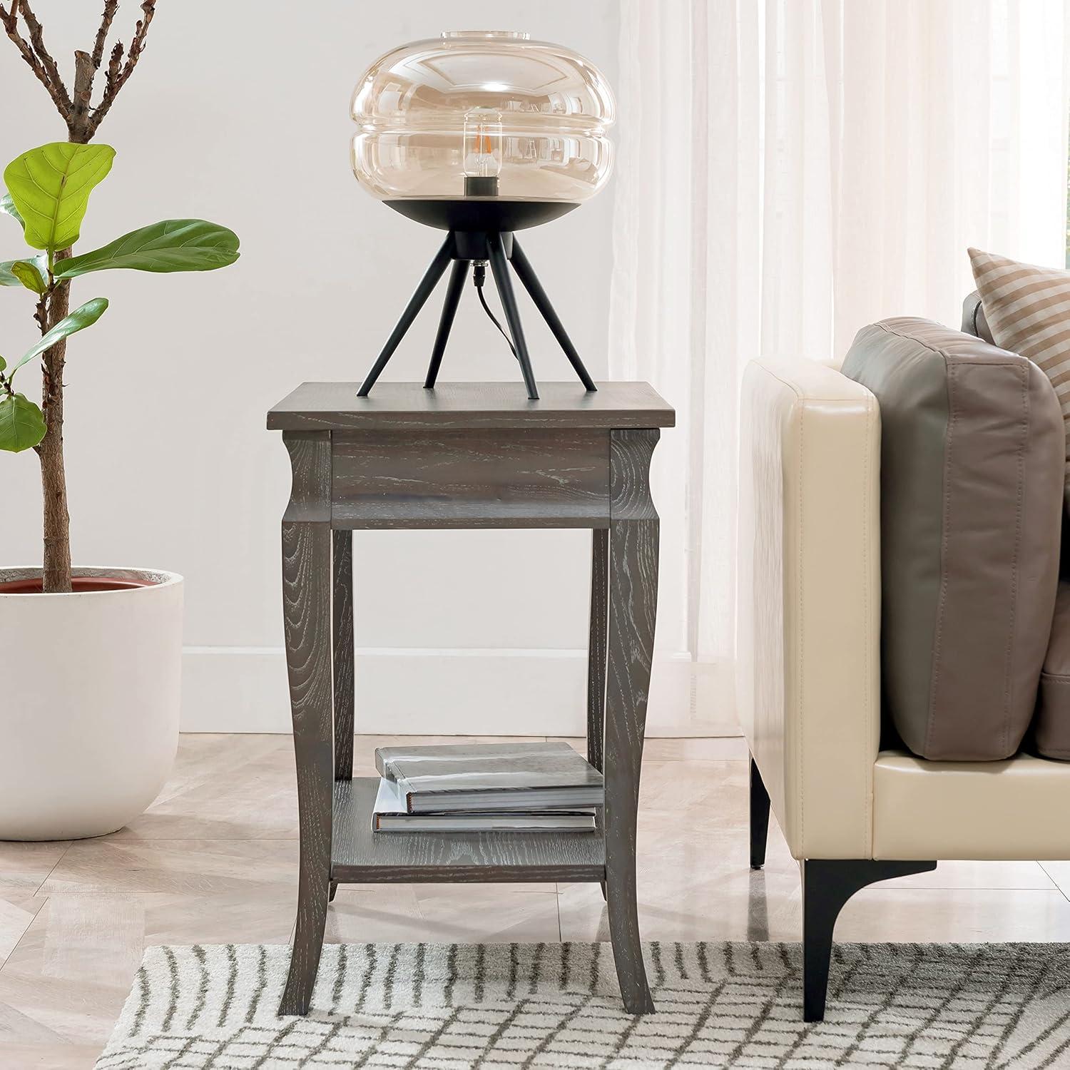 imageLeick Home Laurent End Table Solid Wood Bottom Display Shelf Narrow EasyAssembly for Living RoomBedroom Black 240 in L x 120 in W x 240 in H 10505BKGray Antique Pewter