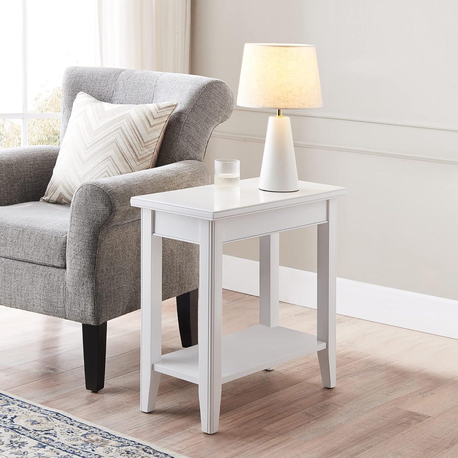 imageLeick Home Laurent End Table Solid Wood Bottom Display Shelf Narrow EasyAssembly for Living RoomBedroom Black 240 in L x 120 in W x 240 in H 10505BKWhite