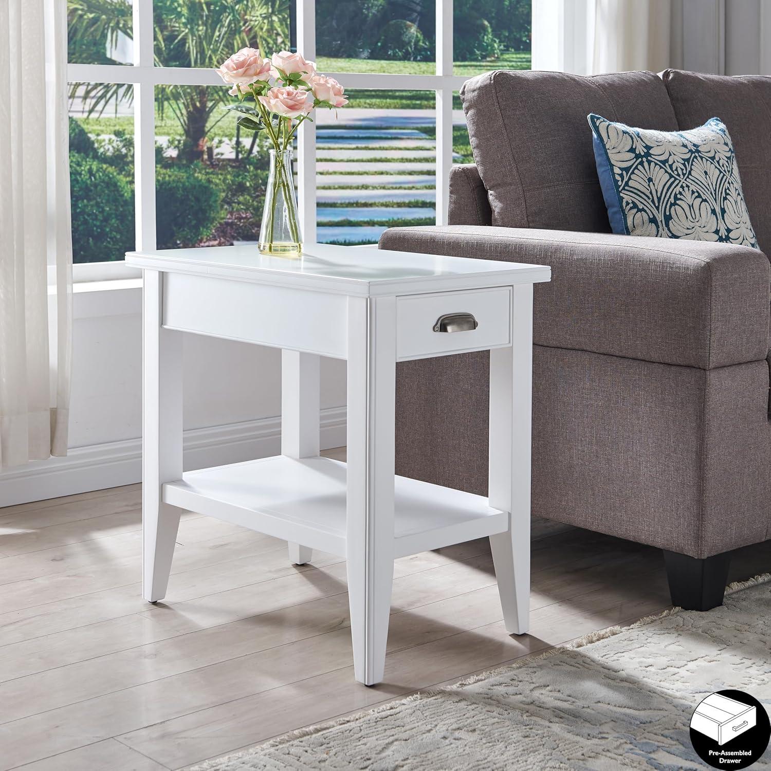 imageLeick Home Laurent End Table Solid Wood Bottom Display Shelf Narrow EasyAssembly for Living RoomBedroom Black 240 in L x 120 in W x 240 in H 10505BKWhite