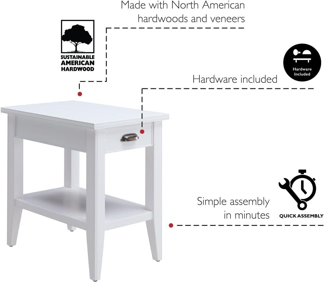 imageLeick Home Laurent End Table Solid Wood Bottom Display Shelf Narrow EasyAssembly for Living RoomBedroom Black 240 in L x 120 in W x 240 in H 10505BKWhite