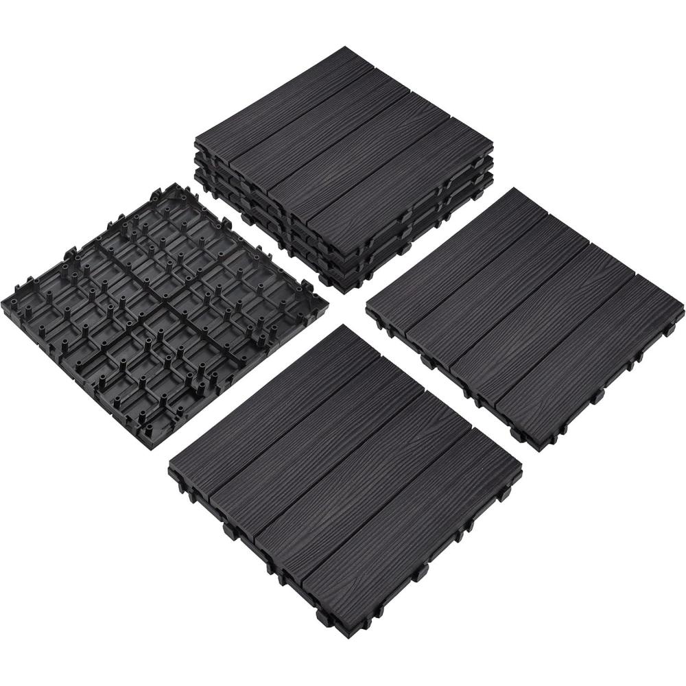 imageDesign House Square Deck Tiles Interlocking Wood Composite Decking 1000lb Weight Capacity Waterproof and UV Protected Russet Canyon Brown Covers 6 Square Feet 12Inch by 12Inch 6PackEbony