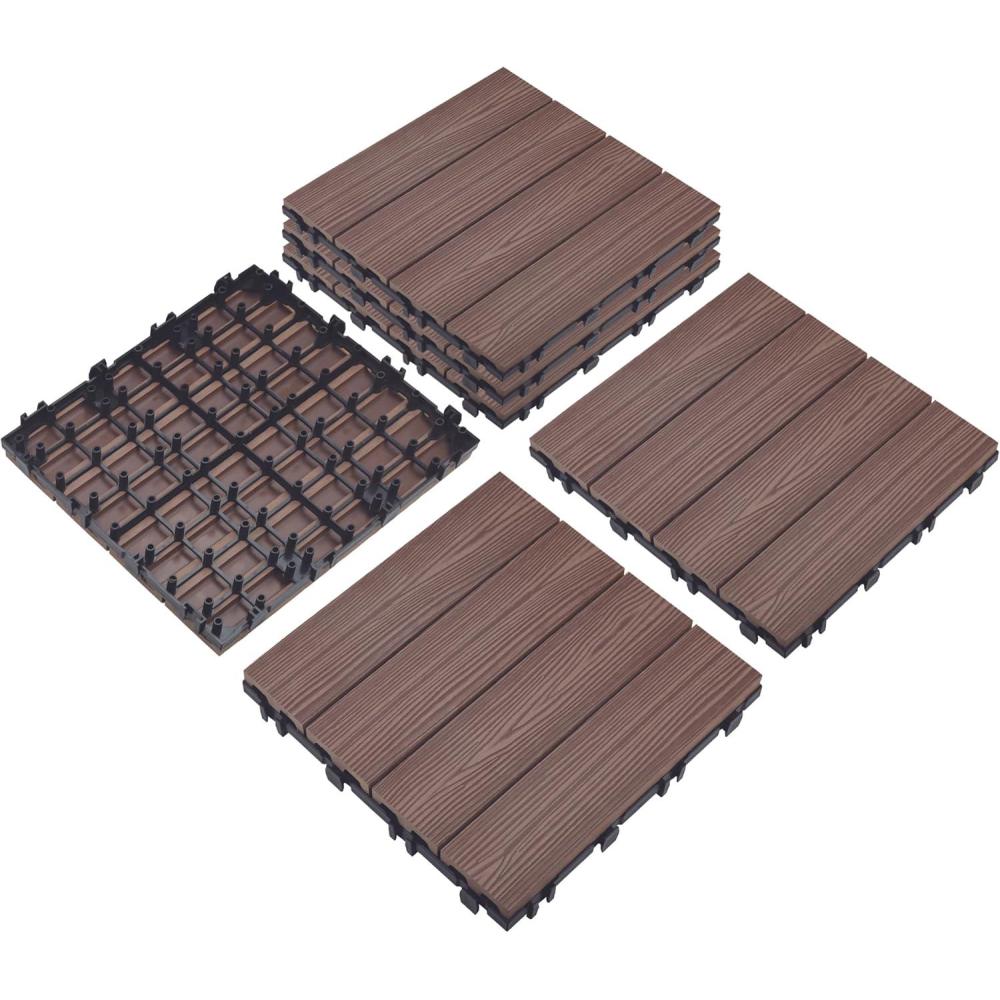 imageDesign House Square Deck Tiles Interlocking Wood Composite Decking 1000lb Weight Capacity Waterproof and UV Protected Russet Canyon Brown Covers 6 Square Feet 12Inch by 12Inch 6PackBrown