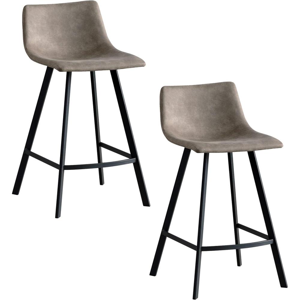 imageLeick Home 10136BLGR Upholstered Steel Base Microfiber Counter Stool Set of 2 for Kitchen Counters and Islands Dapple Gray and Matte Black