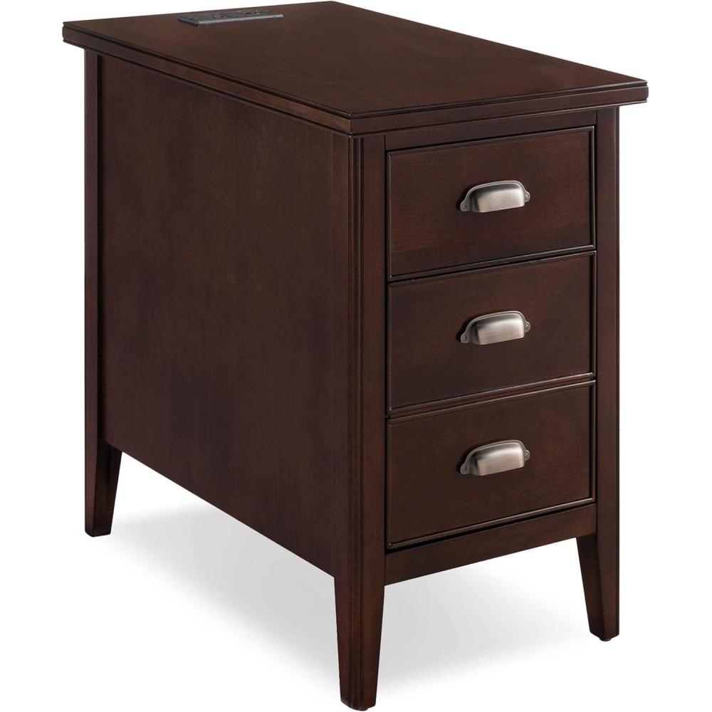 imageLeick Home 10508 Laurent Cabinet End Table with Top Drawer Door and 2plug ACUSB Outlet Chocolate Cherry
