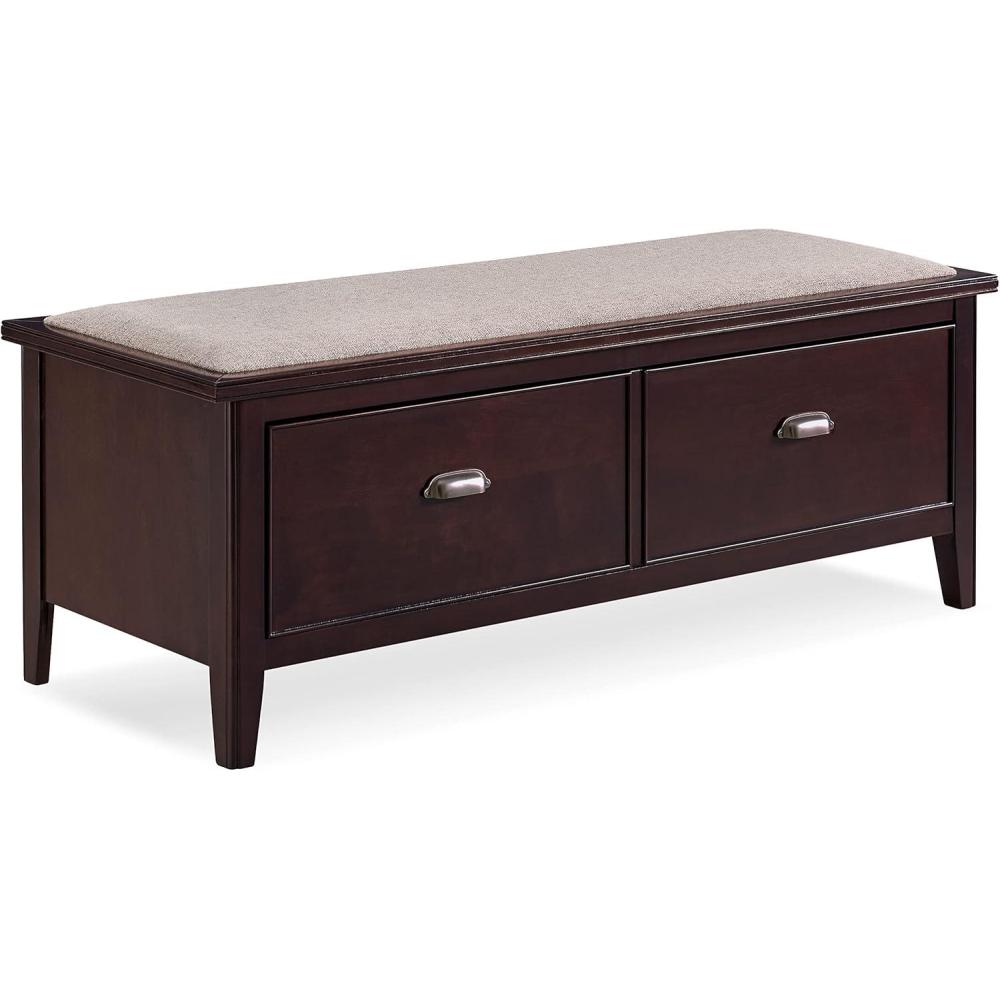 imageLeick Home 10523 Laurent Drop Front Entryway Bench with Upholstered Seat Chocolate CherryGreige