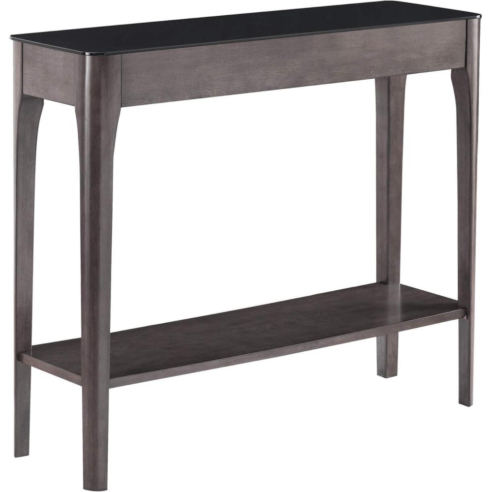 imageLeick Home 11132GR Obsidian Black Glass Top Hall Console with Shelf GrayGrey