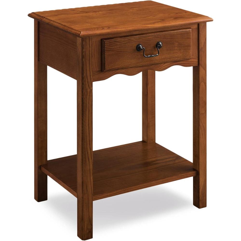 imageLeick Home 24022 Beckett Nightstand Side Table One Drawer Rustic USBC Fast Charging Station AC and USB Charging Port Integrated Durable Solid Wood Living Room Bedroom Office AnthracitePewterMedium Oak
