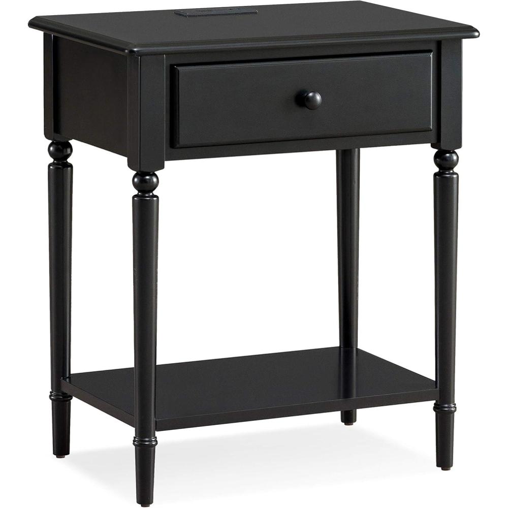 imageLeick Home 24022 Beckett Nightstand Side Table One Drawer Rustic USBC Fast Charging Station AC and USB Charging Port Integrated Durable Solid Wood Living Room Bedroom Office AnthracitePewterSwan Black