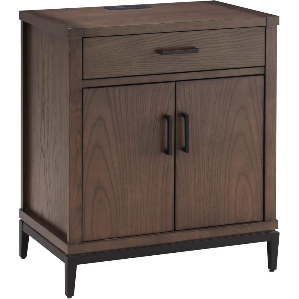 imageLeick Home 24022 Beckett Nightstand Side Table One Drawer Rustic USBC Fast Charging Station AC and USB Charging Port Integrated Durable Solid Wood Living Room Bedroom Office AnthracitePewterCoffee Bean