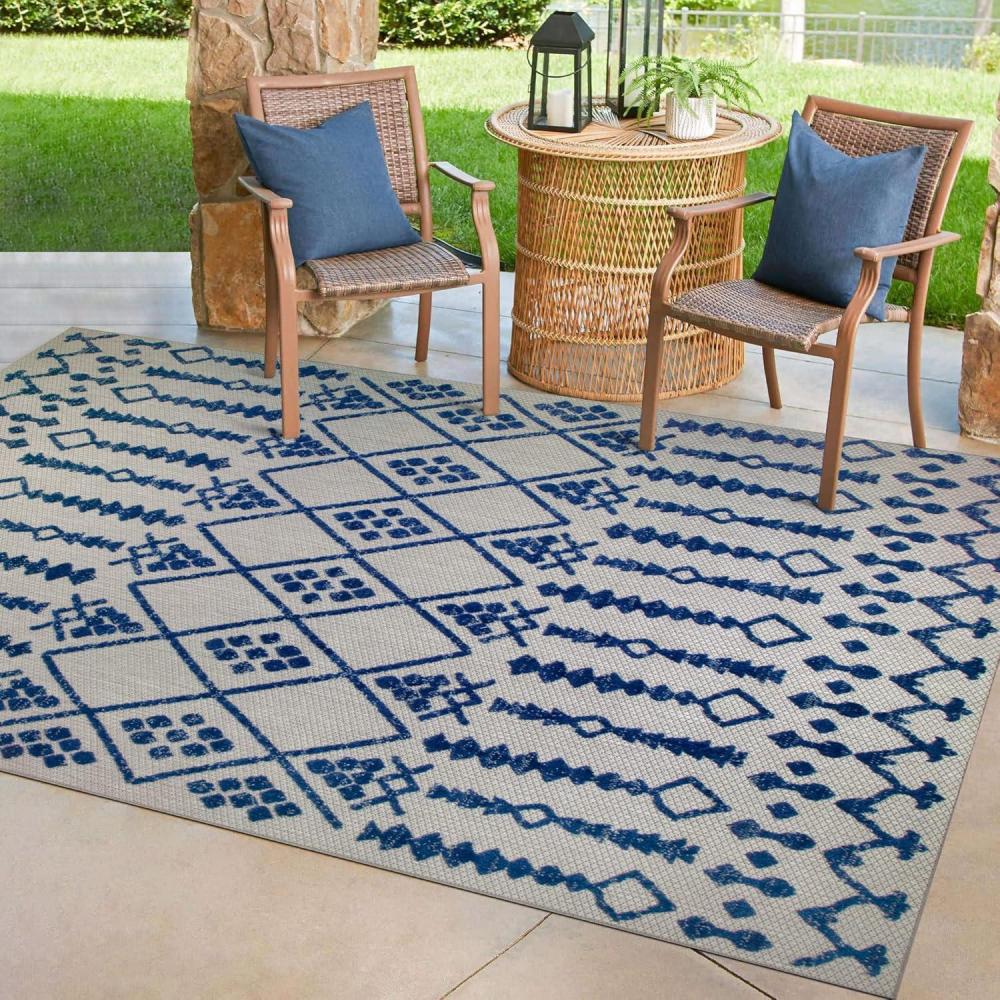 imageLeick Home 594994 Cusp Gray with Blue Moroccan Pattern Indoor Outdoor Area Rug Rectangle 710x10
