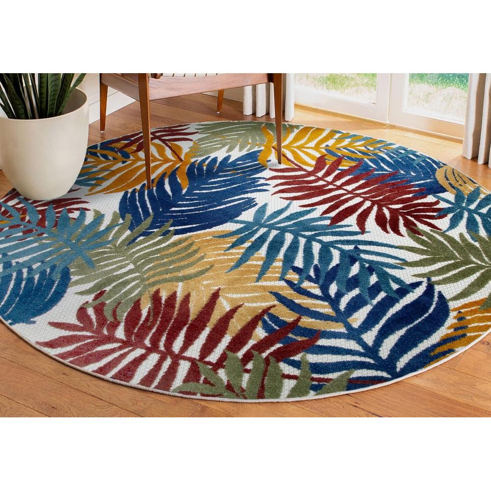 imageLeick Home 595207 Talipot Palm Indoor Outdoor Area Rug Round 53