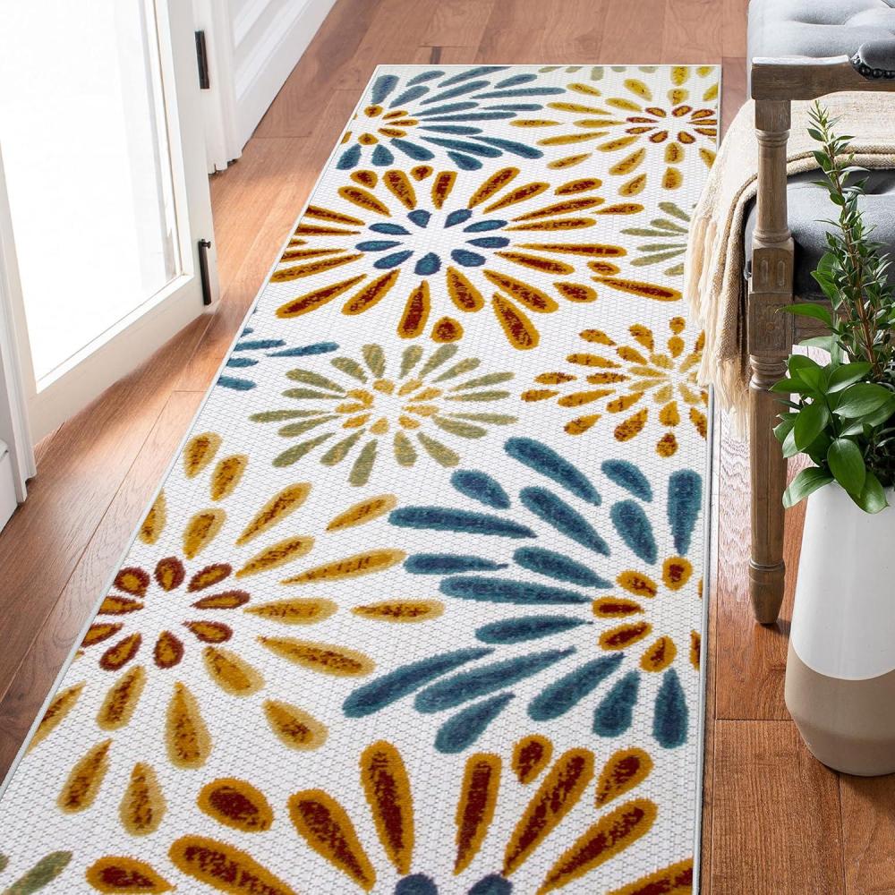 imageLeick Home 595371 Beam Runner Flower Indoor Outdoor Area Rug Runner 2x8